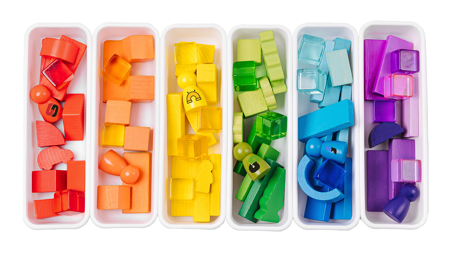 Sorting blocks into bins by color.