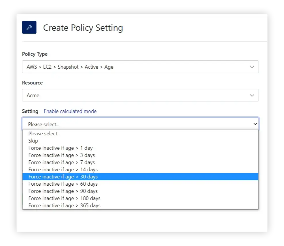 Set a policy that will update a snapshot’s state to “inactive” based on their age.
