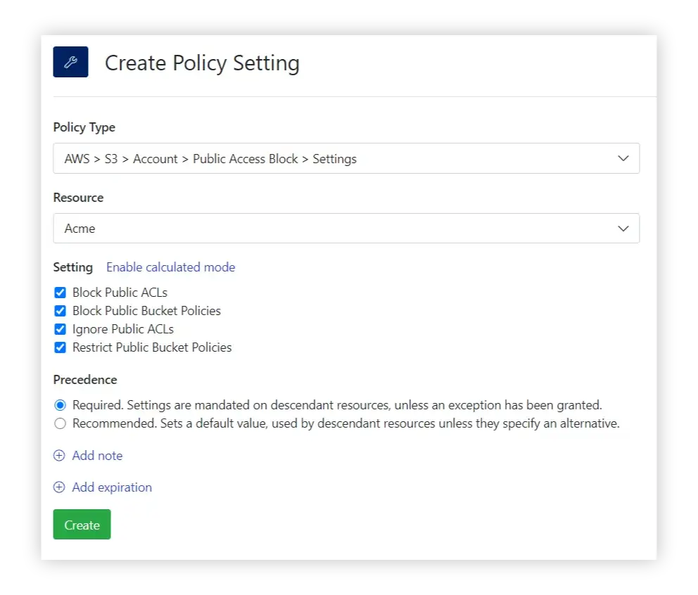 Configure which account level public access policy settings are needed.