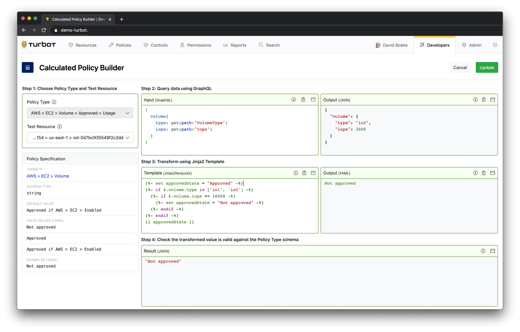 screenshot of calculated policy editor