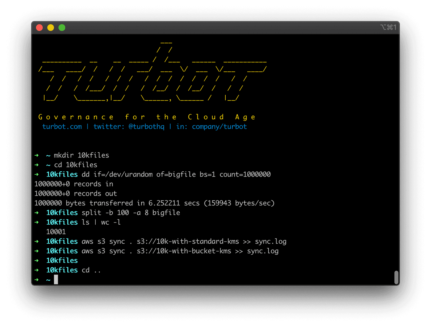 screenshot terminal commands to create 10,000 files