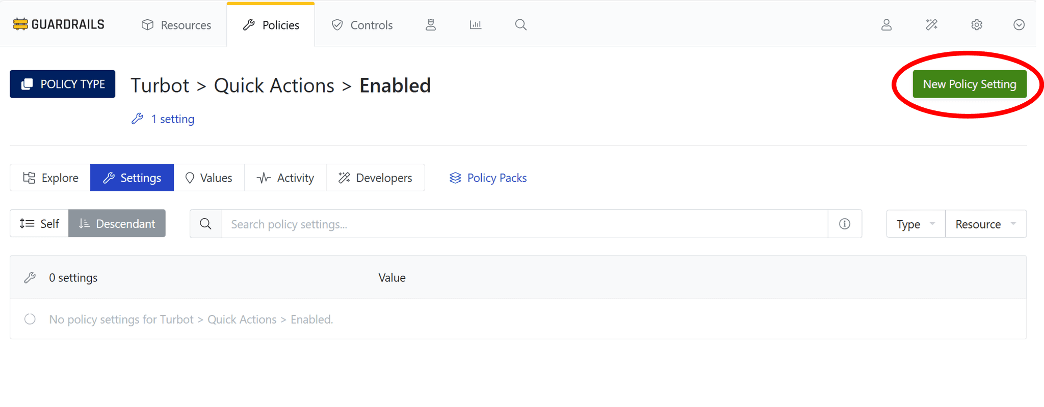 view-quick-actions-enabled-policy-type