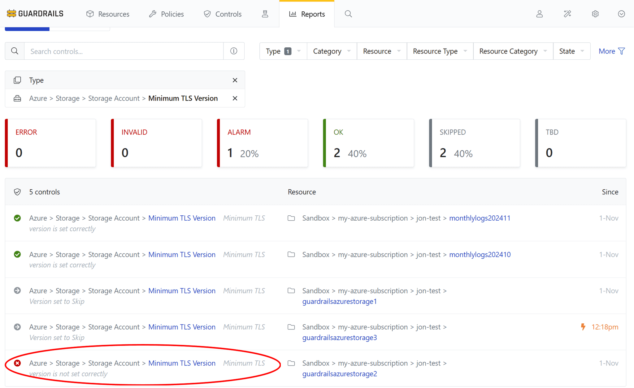 select_storage account_in_alarm_for_quick_action