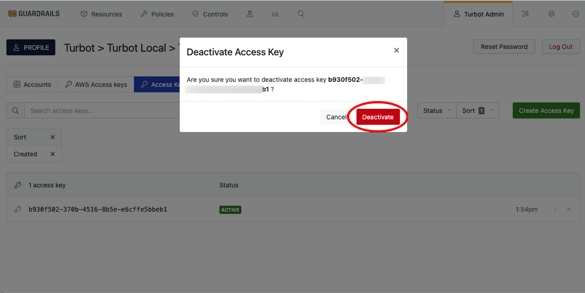 Confirm Deactivate Access Key