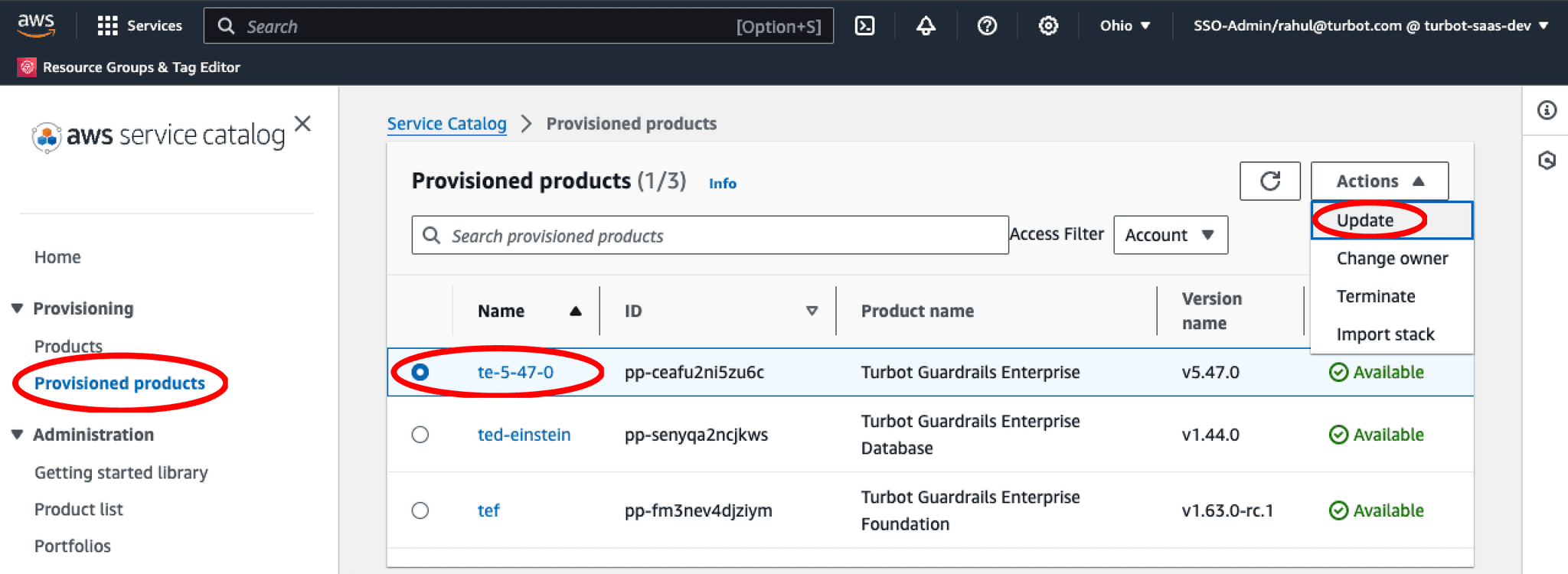 Service Catalog TE Update