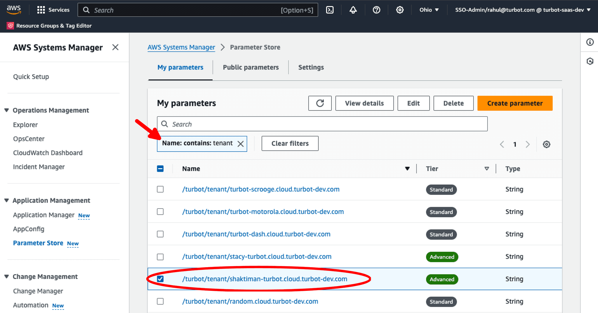 SSM Workspace Parameter