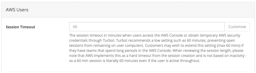 AWS Users Session Timeout