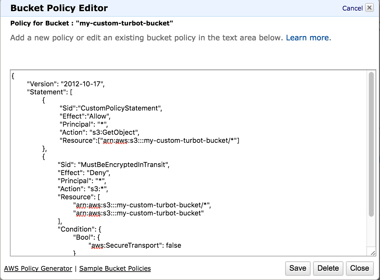 S3 bucket policies support for custom policies and guardrails