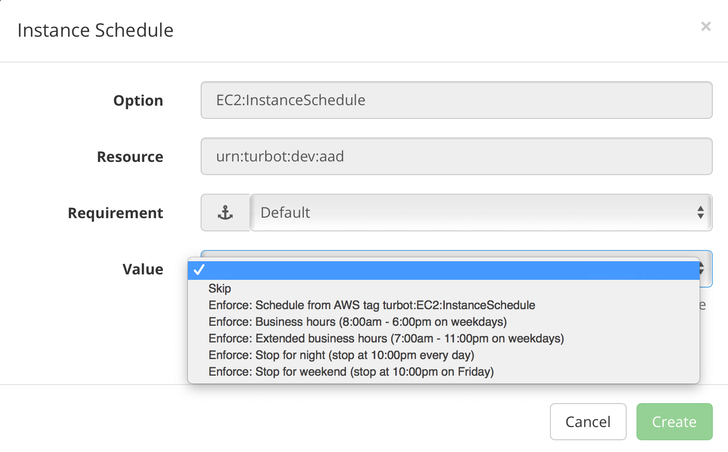 Turbot Guardrails Instance Schedule UI