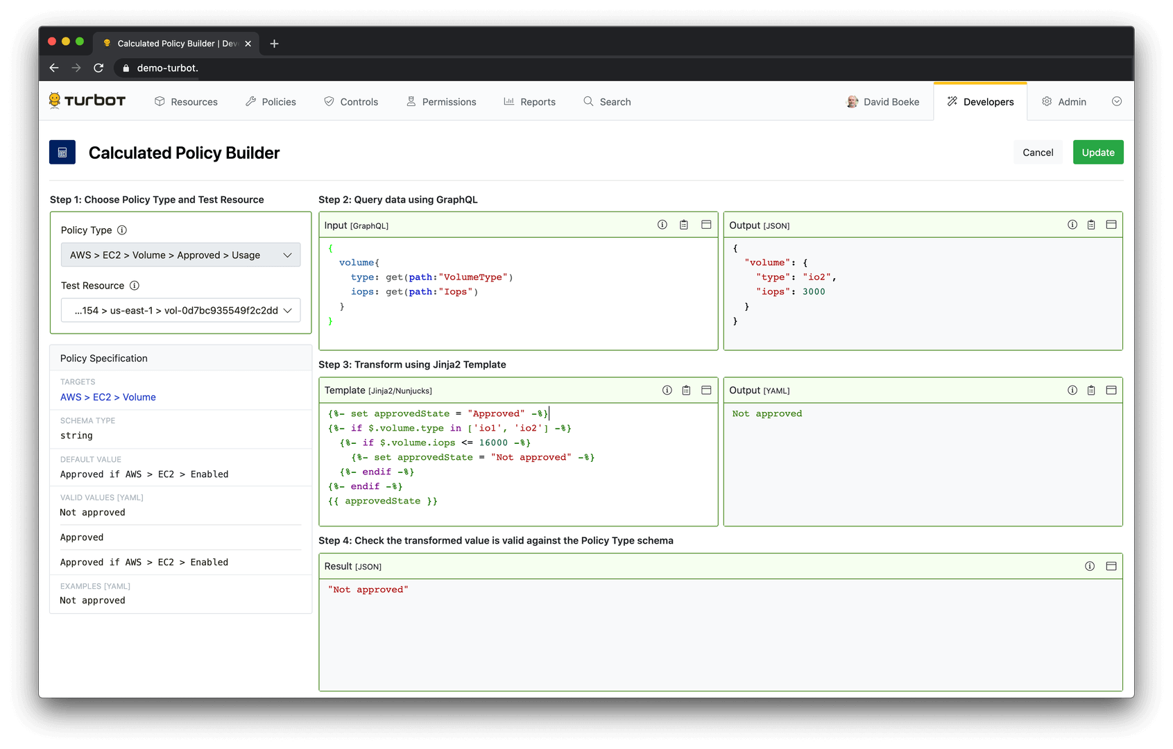 screenshot of calculated policy editor