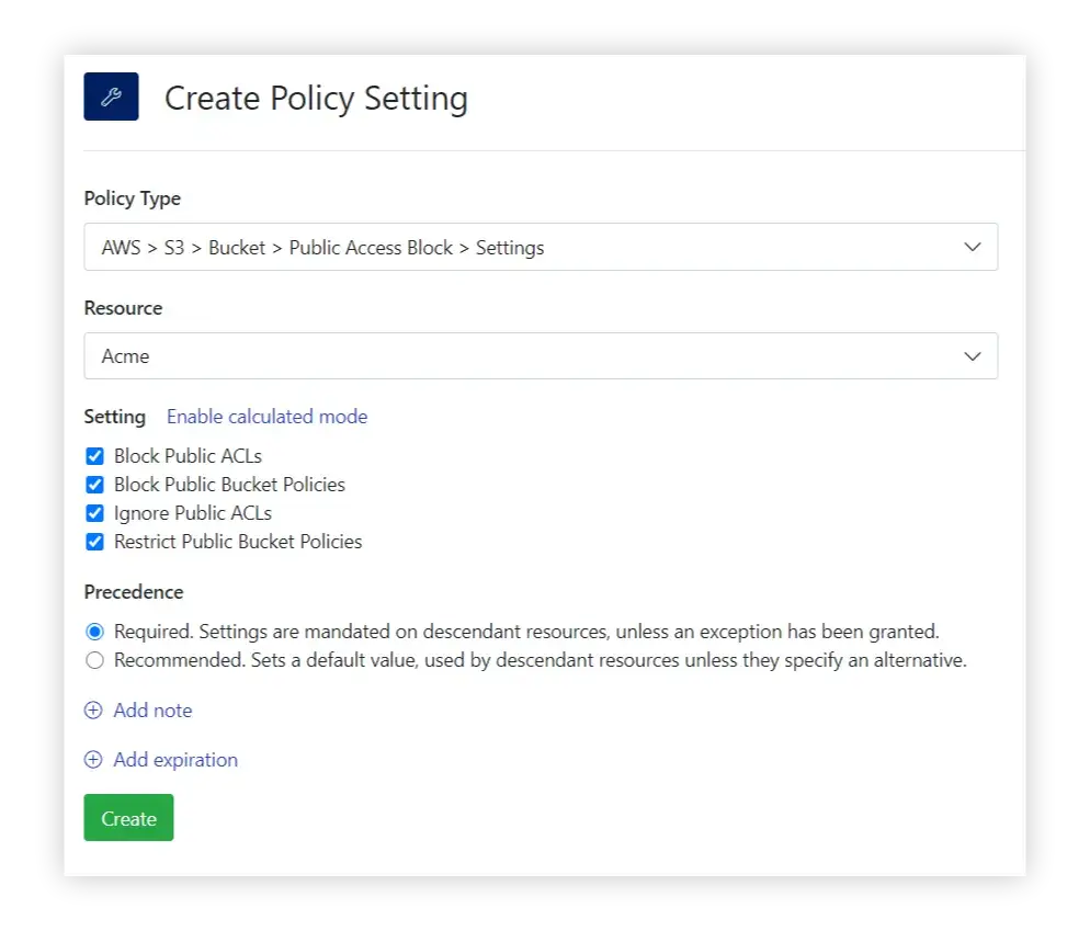 Configure the applicable bucket public access policy settings.