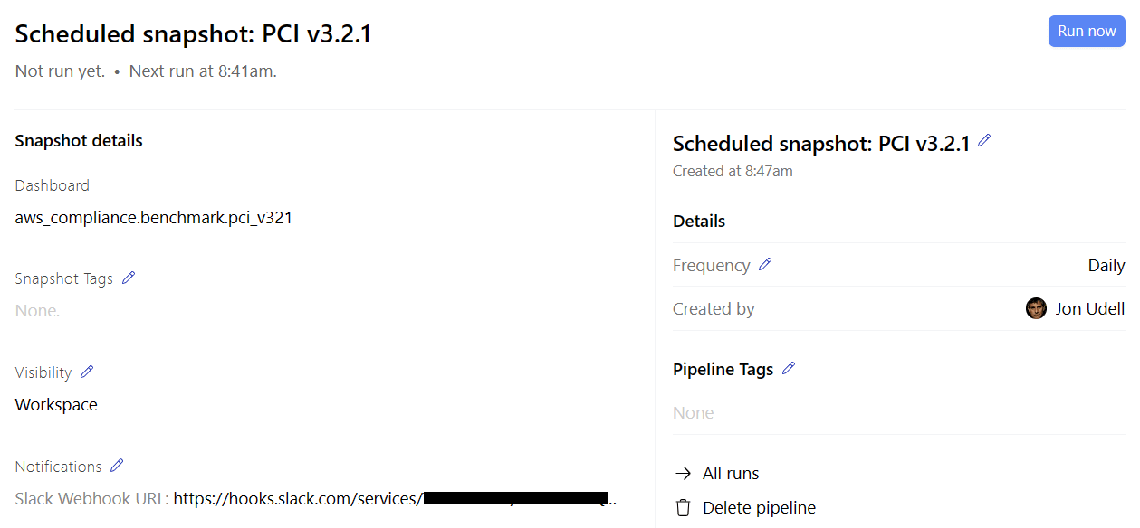 run a scheduled snapshot now