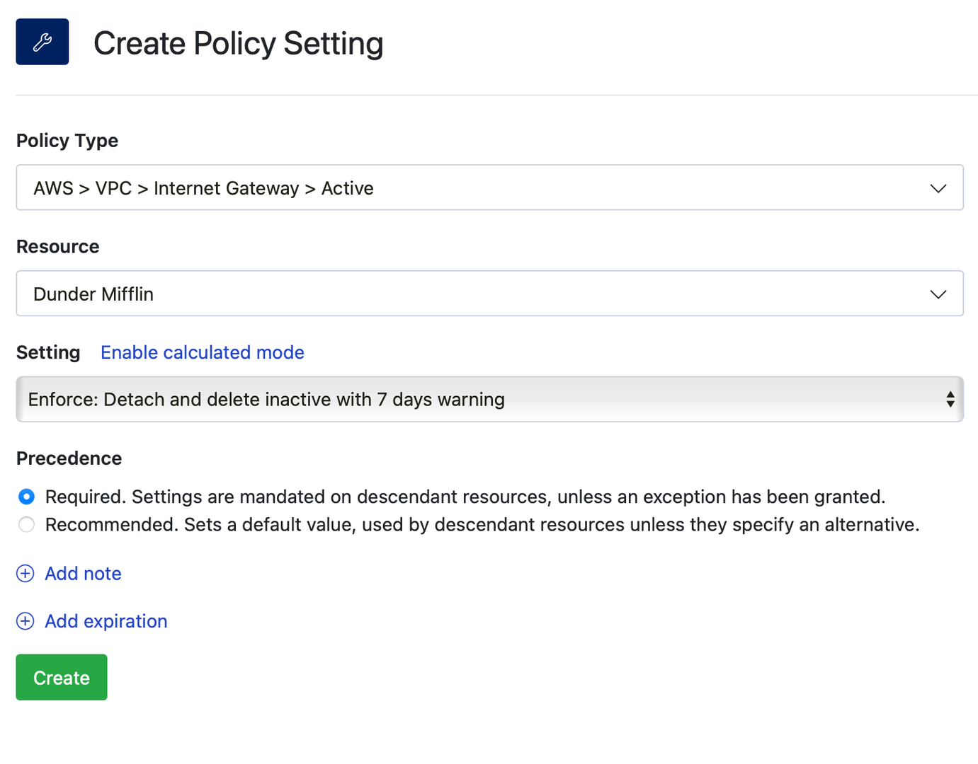 Policy setting to delete inactive internet gateway