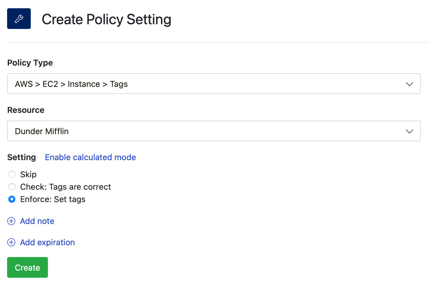 Enable tagging policy setting
